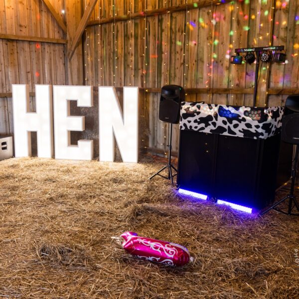White ‘HEN’ Light Up Letters