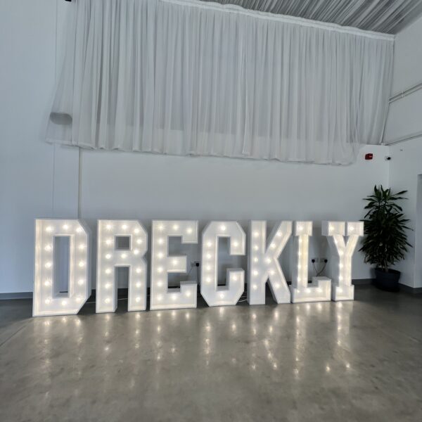 White ‘DRECKLY’ Light Up Letters